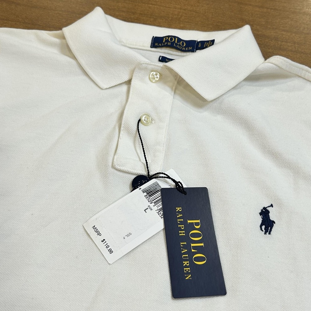 Polo Ralph Lauren Polo Shirt Mens L White Slim Fit Pique Cotton Pony Logo NWT